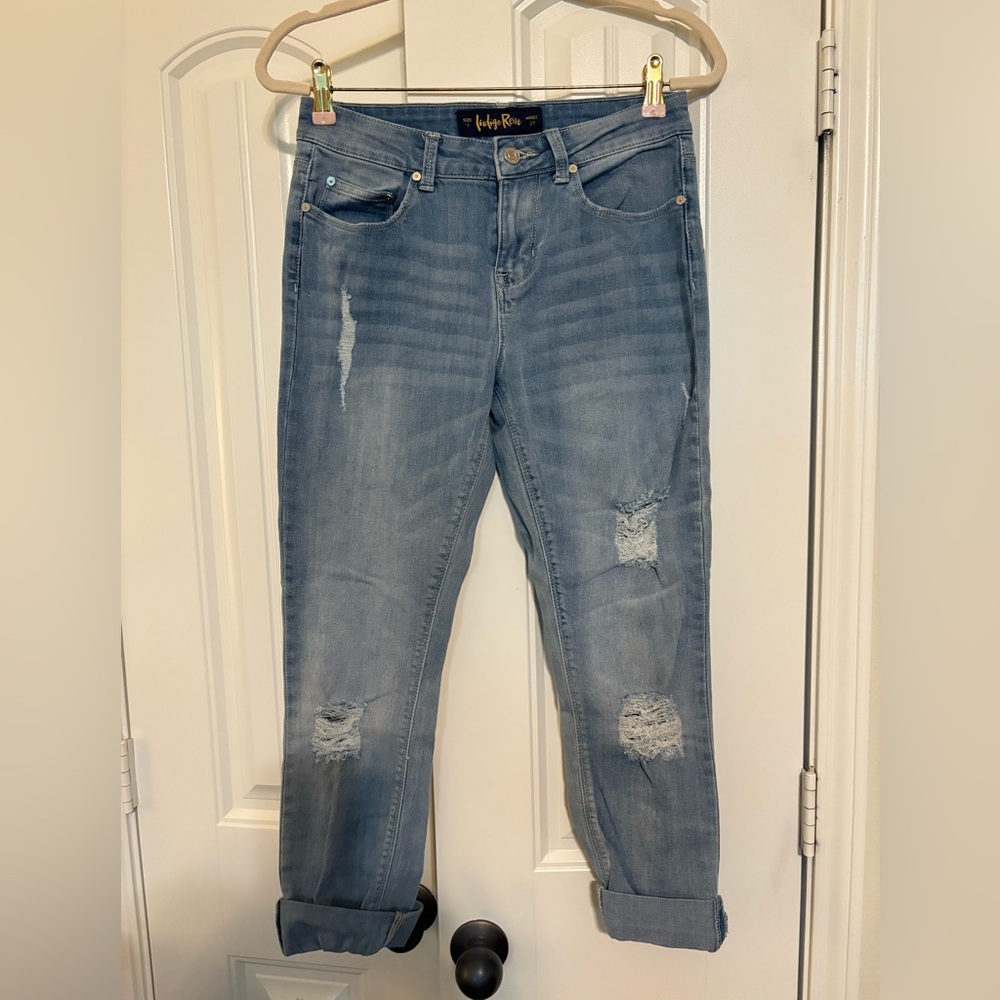 Indigo Rein Light Blue Distressed Boyfriend Jeans